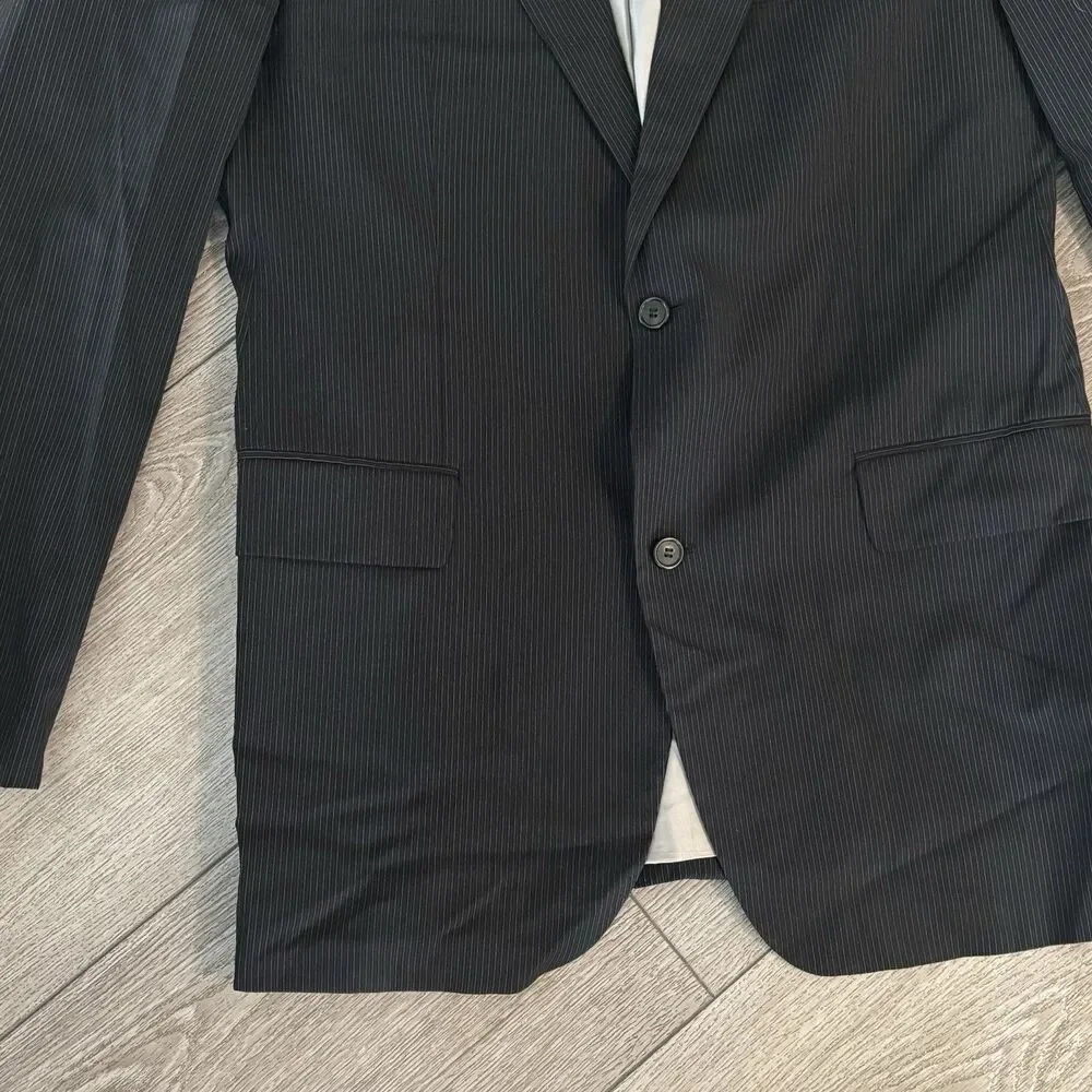 Hugo Boss Gable/Vegas Blazer Mens 42L Wool Blend Black Pinstripe Suit Jacket
